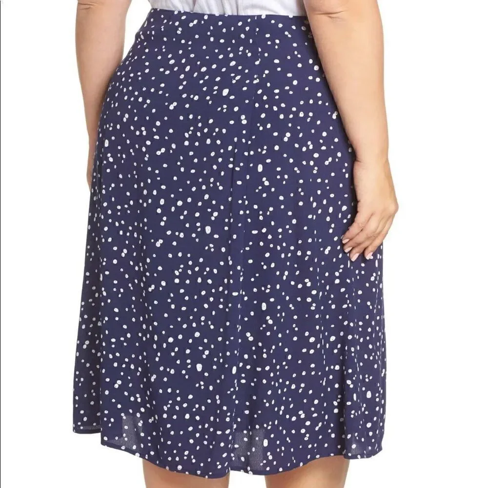 Leith Navy & White Peacoat Button Dots Skirt, NWT